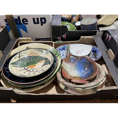 23 - Two boxes of glazed pottery plates etc.