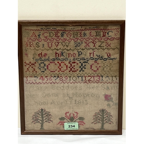 234 - A George III needlework sampler worked by Mary Beddoes done at Hopton School April 1815; with alphan... 