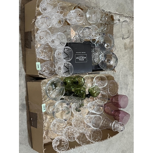 249 - Two boxes of glassware.