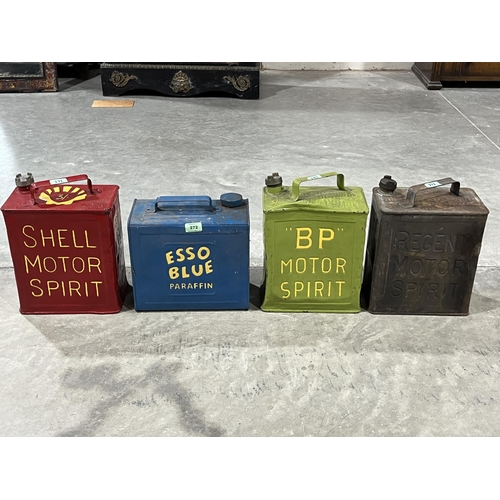 272 - Three vintage petrol cans and an Esso Blue paraffin can.