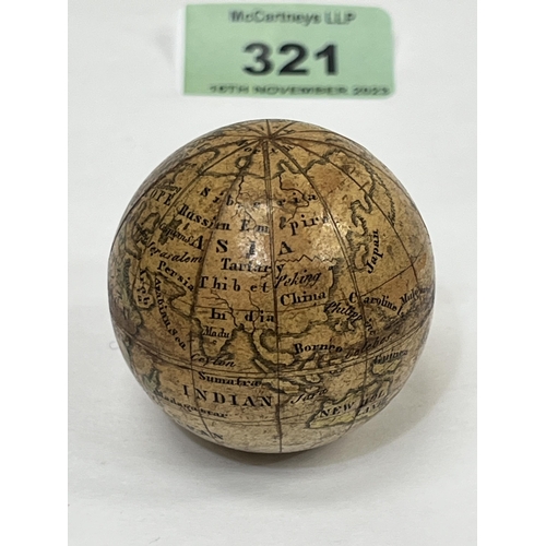 321 - A 19th century miniature pocket terrestial globe. 42mm.