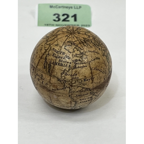 321 - A 19th century miniature pocket terrestial globe. 42mm.