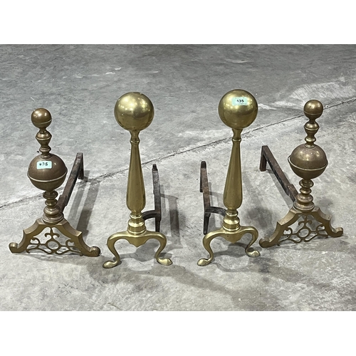 435 - Two pairs of 19th century brass and cast iron andirons. 20