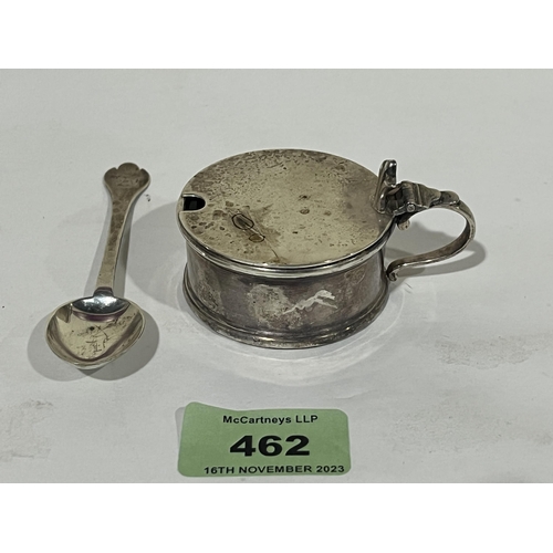 462 - A George VI silver mustard pot, London 1947 and a silver spoon. 2ozs 15dwts.