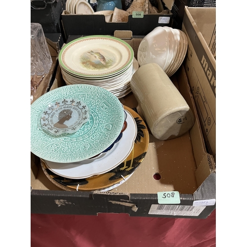 508 - Two boxes of ceramics.