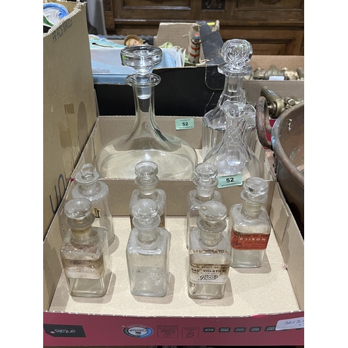 52 - Seven chemist's poison bottles and other glassware.