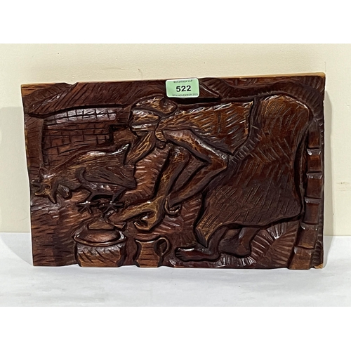 522 - KIES HILL. WEST INDIES (ST VINCENT). 20TH CENTURY. Nzimbu. A relief carved wood farmyard scene. Insc... 