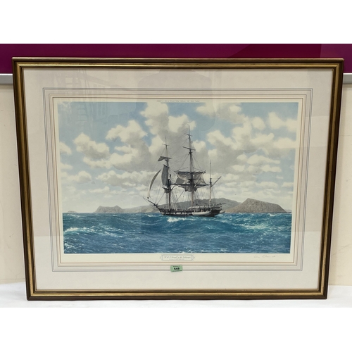 548 - A signed print after John Chancellor, H.M.S. Beagle In The Galapagos. 20