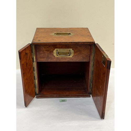 583 - A Victorian burr walnut humidor cabinet with Bramah lock, the interior retaining one drawer (origina... 