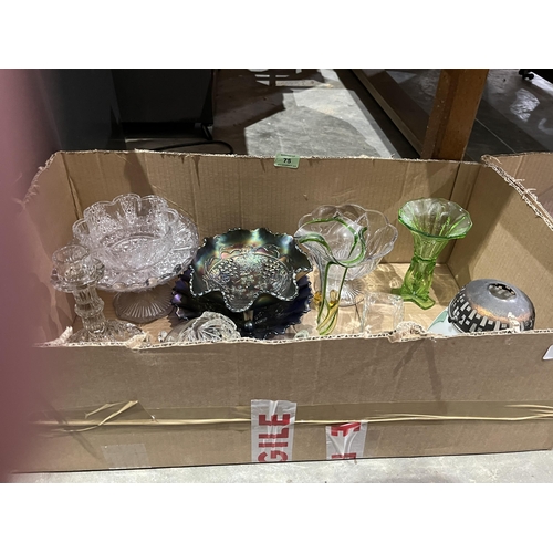 75 - Two boxes of miscellaneous glassware.