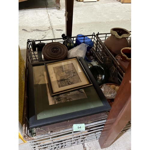 94 - A box of pottery and a box of sundries