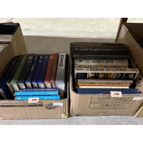 100 - Two boxes of antiques reference books.