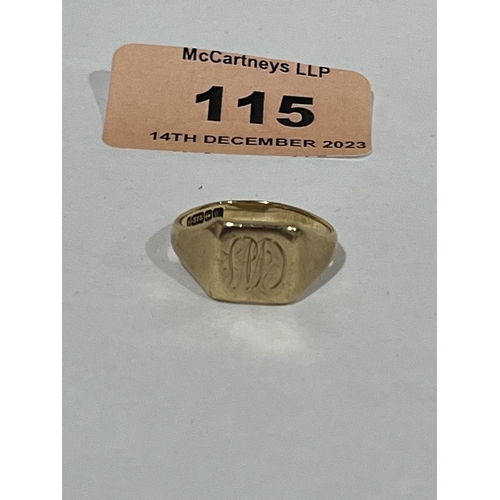 115 - A 9ct signet ring. 4g.