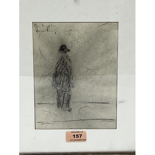 157 - ENGLISH SCHOOL. 20TH CENTURY. Study of a man in a hat in the style of L.S Lowry. Graphite on paper. ... 