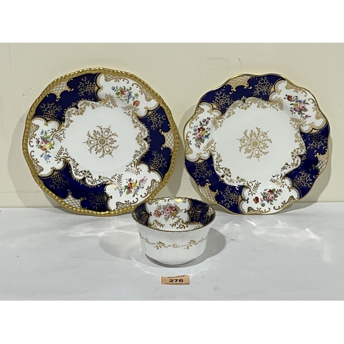 276 - Two Coalport batwing cabinet plates and a bowl, painted with sprays of summer flowers and enriched w... 