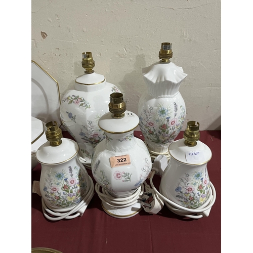 322 - Five Aynsley Wild Tudor pattern table lamps.