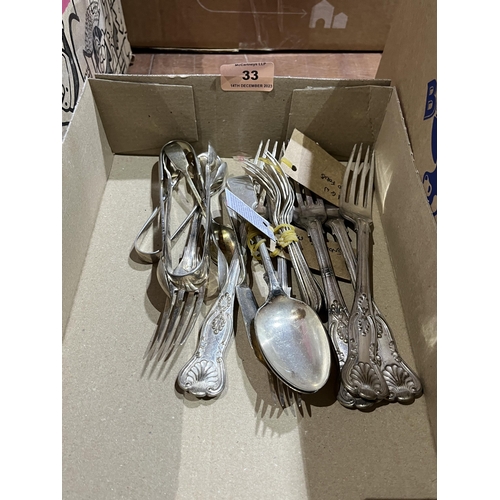 33 - A box of plated cutlery.