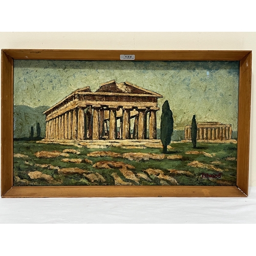 122 - 20th CENTURY SCHOOL. Classical ruins in a landscape. Signed 