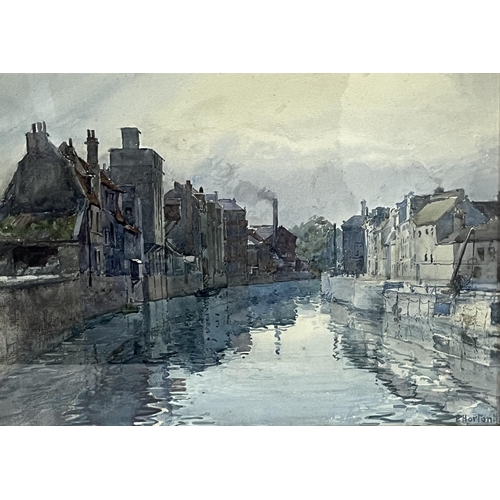 156 - SARAH ELIZABETH ROBERTS HORTON; R.W.S; BRITISH 1865-1959 A Town Canal, probably Bath. Signed. Waterc... 