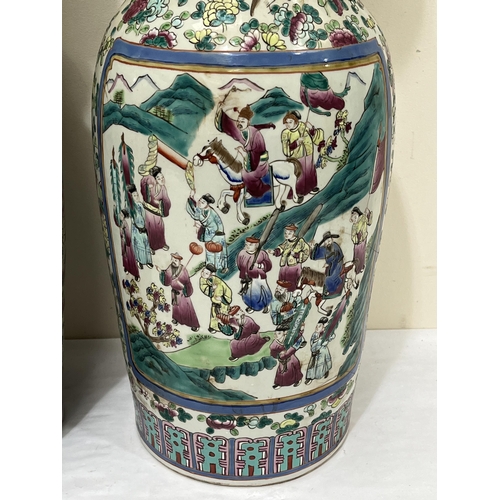 181 - A pair of large Canton famille-rose vases, late Qing or Republic period, sturdily potted, painted wi... 