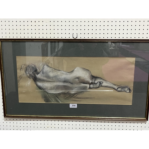 258 - ENGLISH SCHOOL. 20TH CENTURY. A reclining female nude. Mixed media on paper 9½