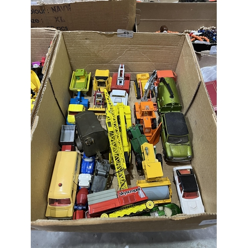 63 - Two boxes of diecast model vehicles and other toys