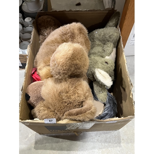 87 - Two boxes of soft toys