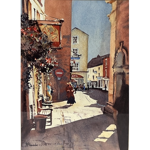 158 - VALERIE ALEXANDER R.B.S.A; BRITISH CONTEMPORARY Beside the Church Inn, Ludlow. Signed. Inscribed ver... 