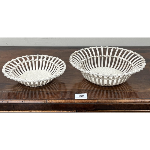 192 - Two Wedgwood creamware basket weave bowls, the larger 10