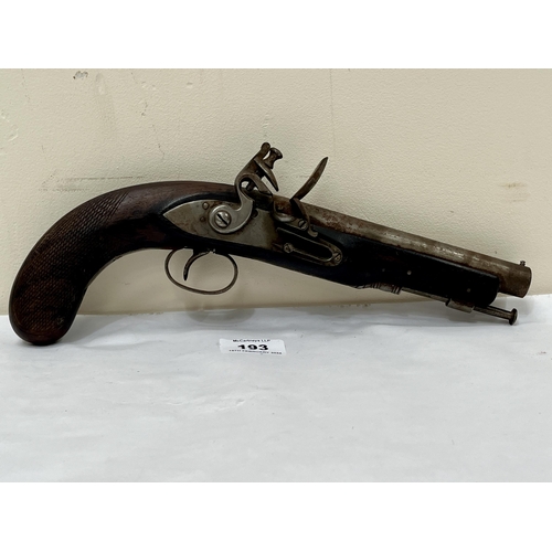 193 - A flintlock holster pistol with rosewood stock. 12