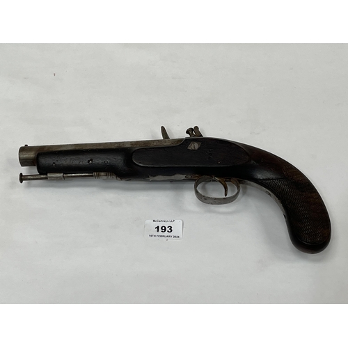 193 - A flintlock holster pistol with rosewood stock. 12