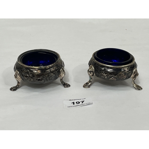 197 - A near pair of Victorian silver salts with liners, London 1851. 3