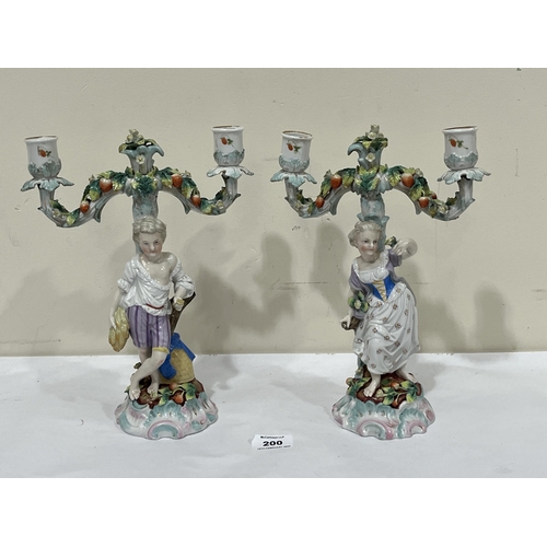 200 - A pair of 19th Century Dresden porcelain two light figural candelabra. 11