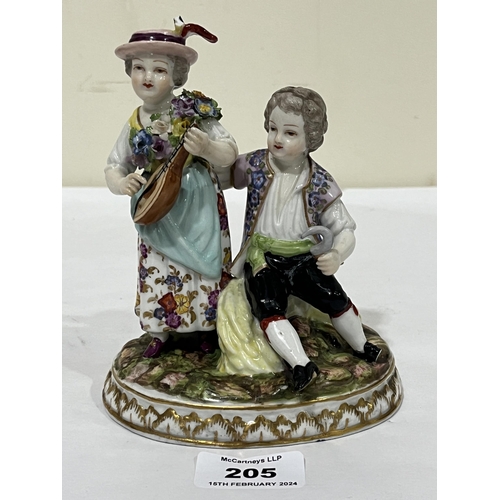 205 - A 19th Century Dresden porcelain group allegorical of summer, the girl wearing a flower garland and ... 