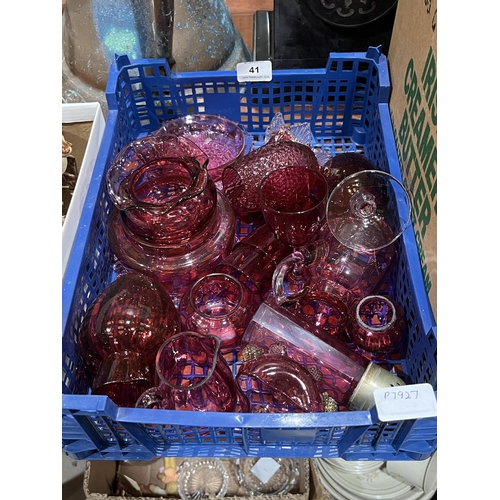 41 - A box of cranberry and ruby glassware.