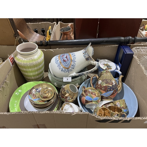 5 - Three boxes of ceramics and glassware.