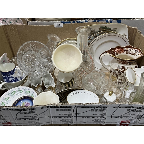 54 - A box of ceramics and glassware.