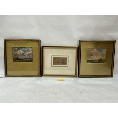 179 - ENGLISH SCHOOL. 19TH CENTURY. Extensive landscapes. A pair. Watercolour 3¼