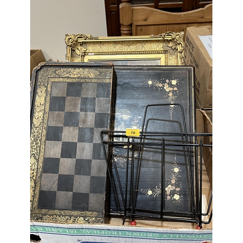 70 - A Chinese chessboard, a gilt framed mirror etc.