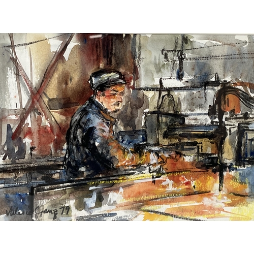 118 - * VALERIE GANZ. WELSH 1936-2015. Miner working a machine. Signed and dated '79. Mixed media on paper... 