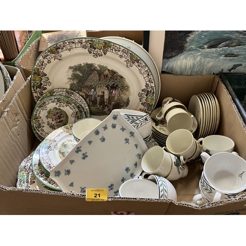 21 - Two boxes of tea and dinnerware.