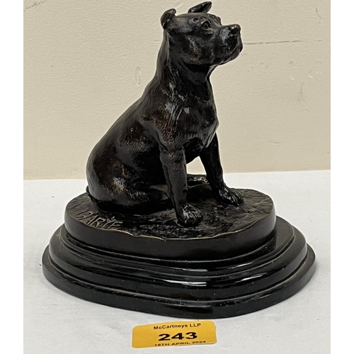 243 - AFTER ANTOINE-LOUIS BARYE. FRENCH 1795-1875. An animalier bronze model of a Staffordshire bull terri... 