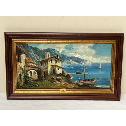 286 - CONTINENTAL SCHOOL. 20TH CENTURY. Mediterranean coastal scene. Signed 'Flotats'. Oil on canvas 12