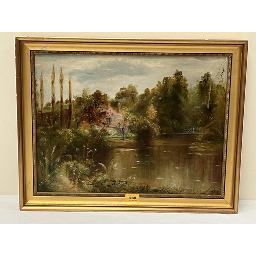 288 - ENGLISH SCHOOL. 20TH CENTURY. River scene with angler. Signed initials DW and dated 1917. Oil on can... 