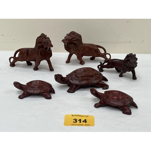 314 - Six small Oriental carved boxwood animals.