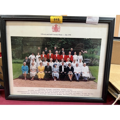 515 - A framed photograph Officials and Staff Clarence House - July 1998.