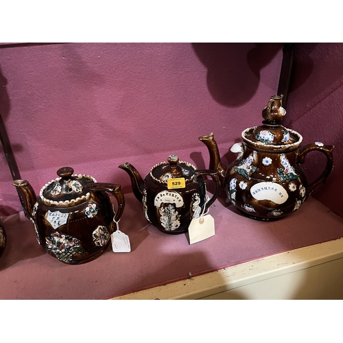 529 - Six 19th Century barge-ware teapots (AF)