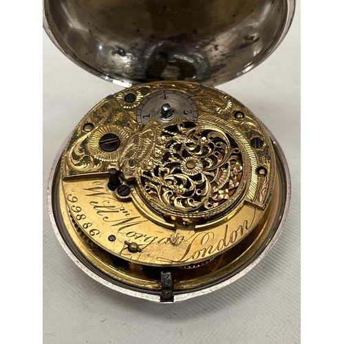 562 - A George III silver pair cased verge watch, the gilded movement signed Wm Morgan, London and numbere... 