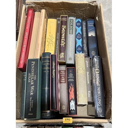 590 - Two boxes of Folio Society and other books.