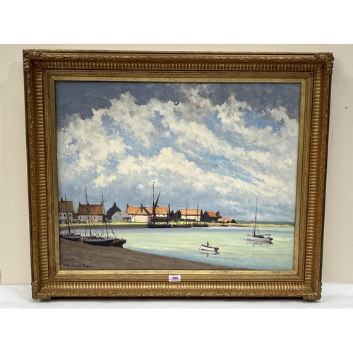 122 - HUGH BOYCOTT BROWN, RSMA. BRITISH 1909-1990. Maldon, Essex. Signed. Inscribed on stretcher. Oil on c... 